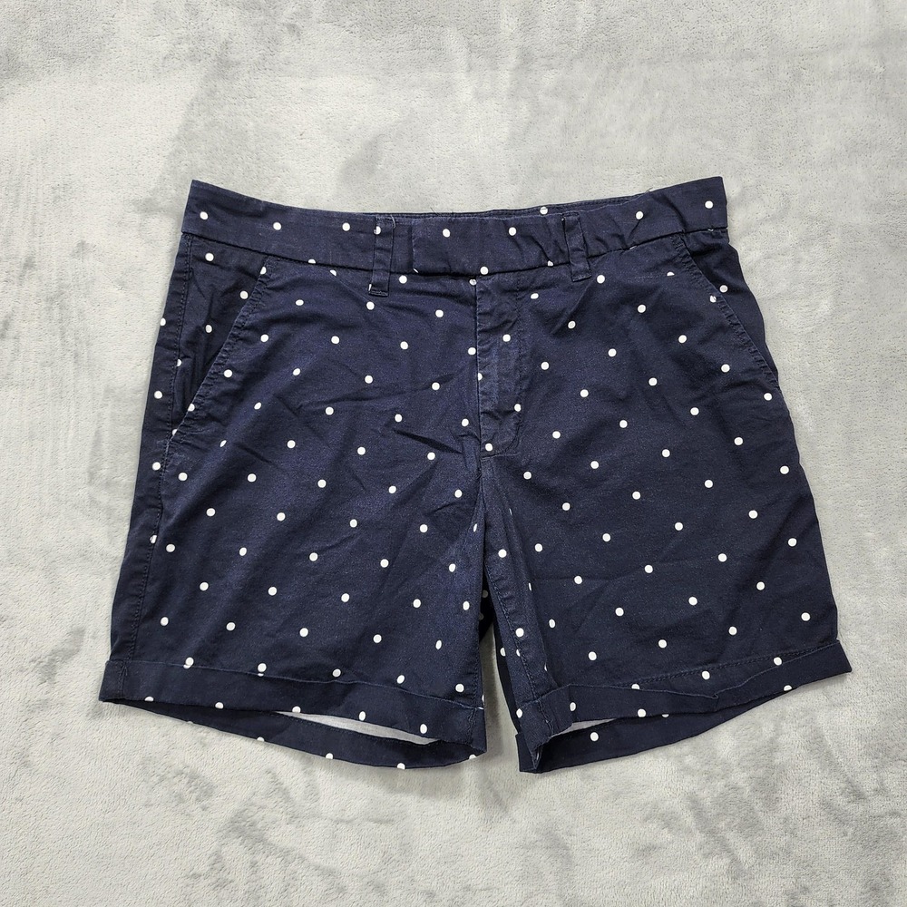 H&M Shorts Womens 12 Blue Polka Dot Chino Twill Cuffed Casual Stretch Summer